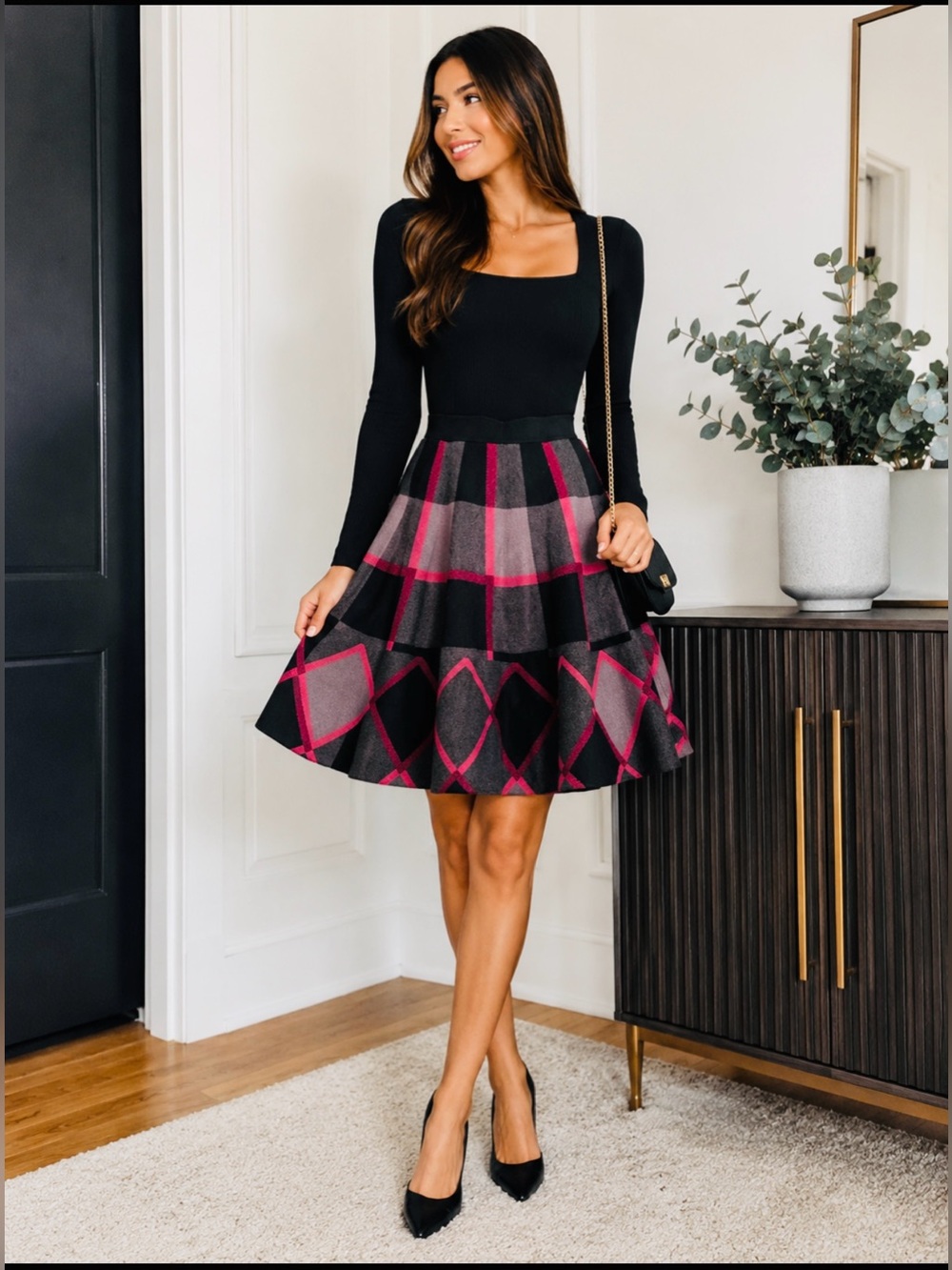 Olivia & Grace Plaid Fit and Flare Skirt